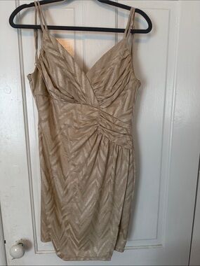City Studio Champagne Chevron Ruched V-Neck Mini Dress